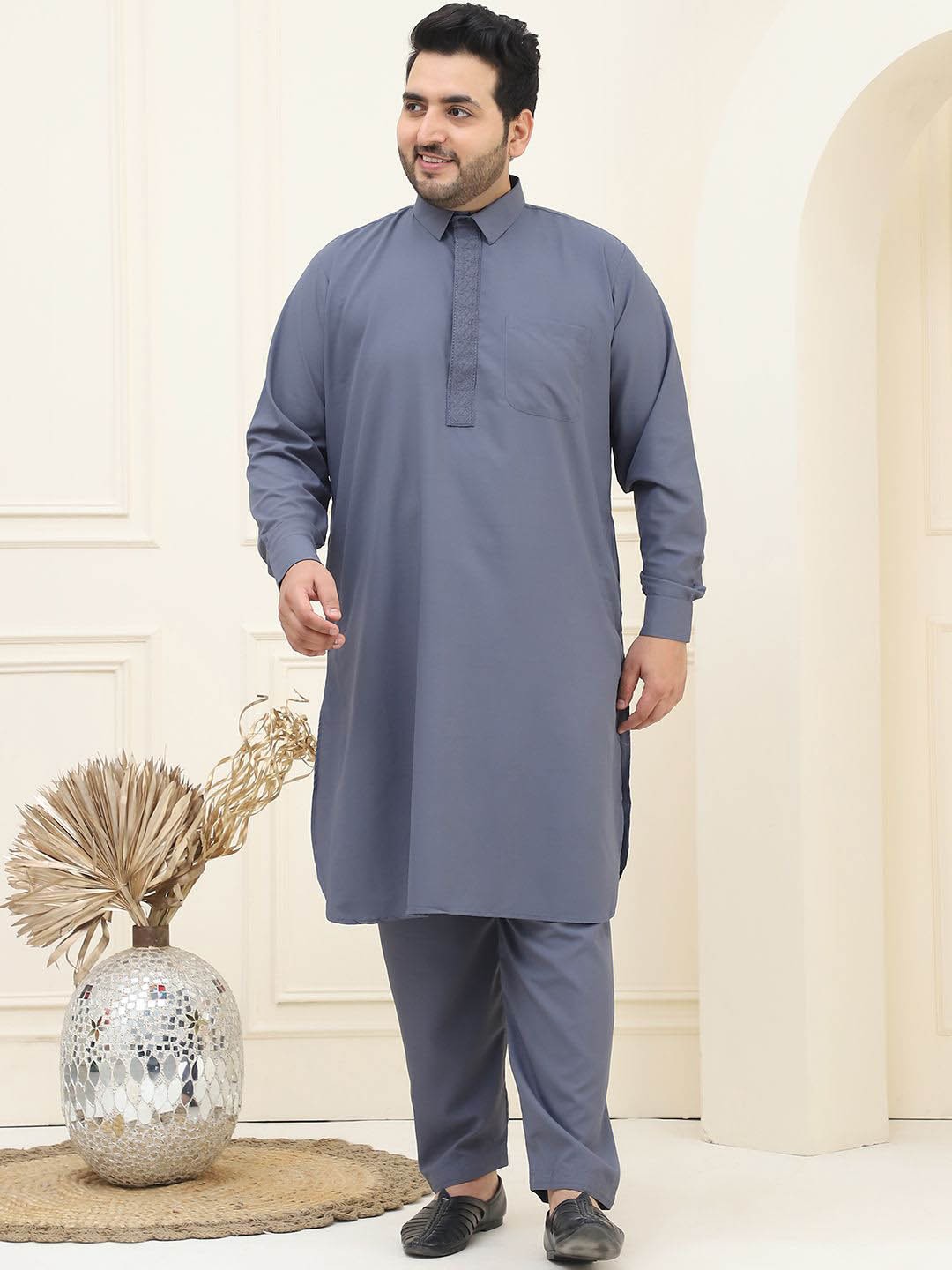 

SOJANYA PLUS Shirt Collar Regular Pathani Kurta with Salwar, Grey