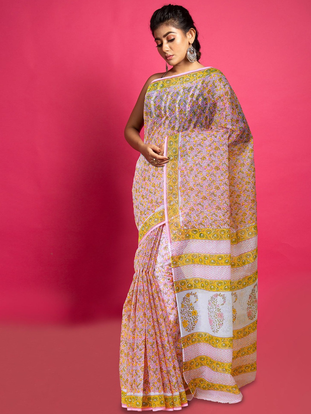 

Unnati Silks Ethnic Motifs Printed Handloom Kota Saree, Pink