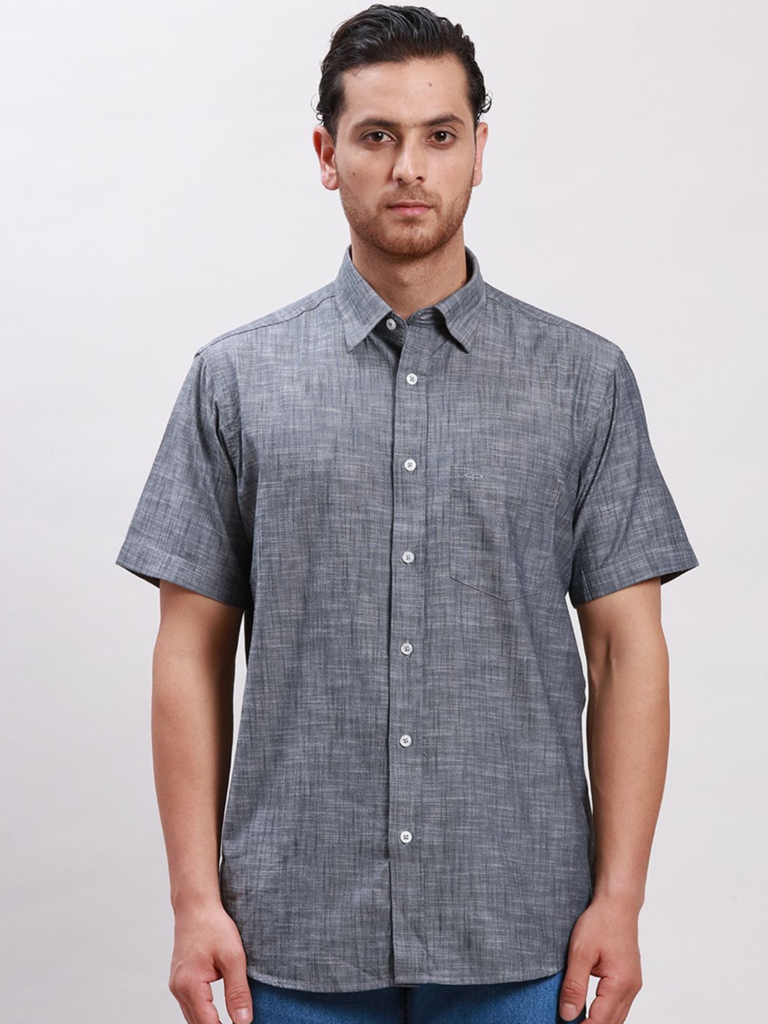 

ColorPlus Men Spread Collar Solid Cotton Tailored Fit Casual Shirt, Grey