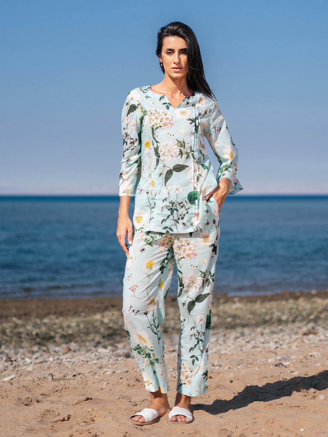 

SANSKRUTIHOMES Women Printed Night suit, Blue