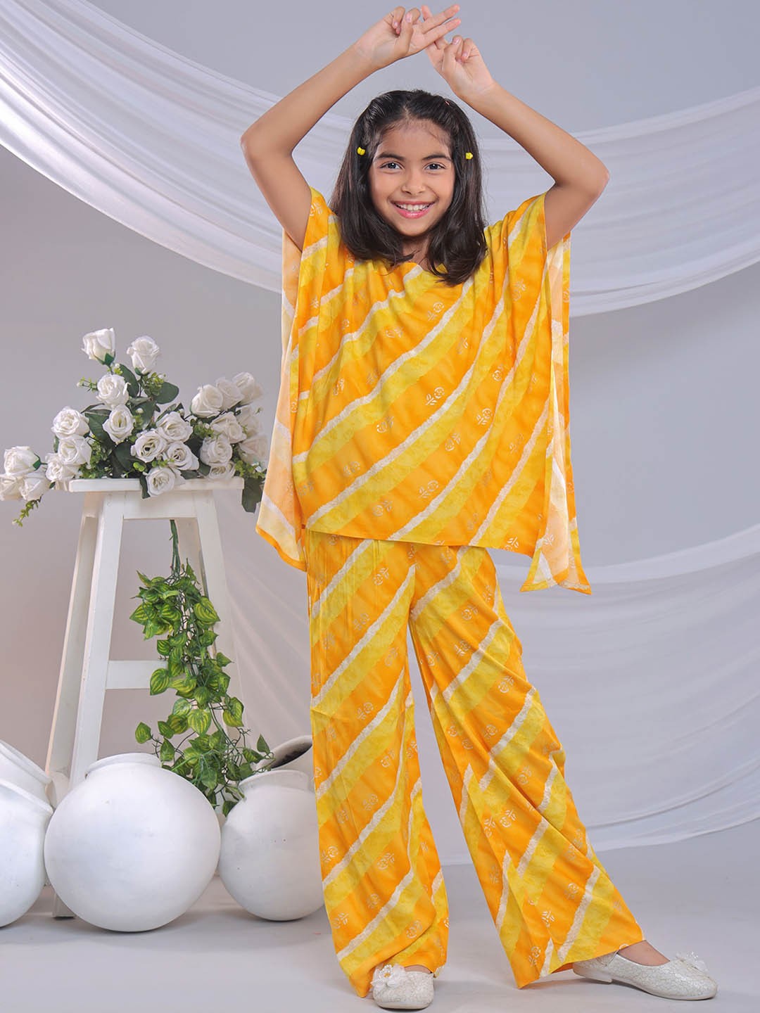 

misbis Girls Printed Tunic with Trousers, Yellow