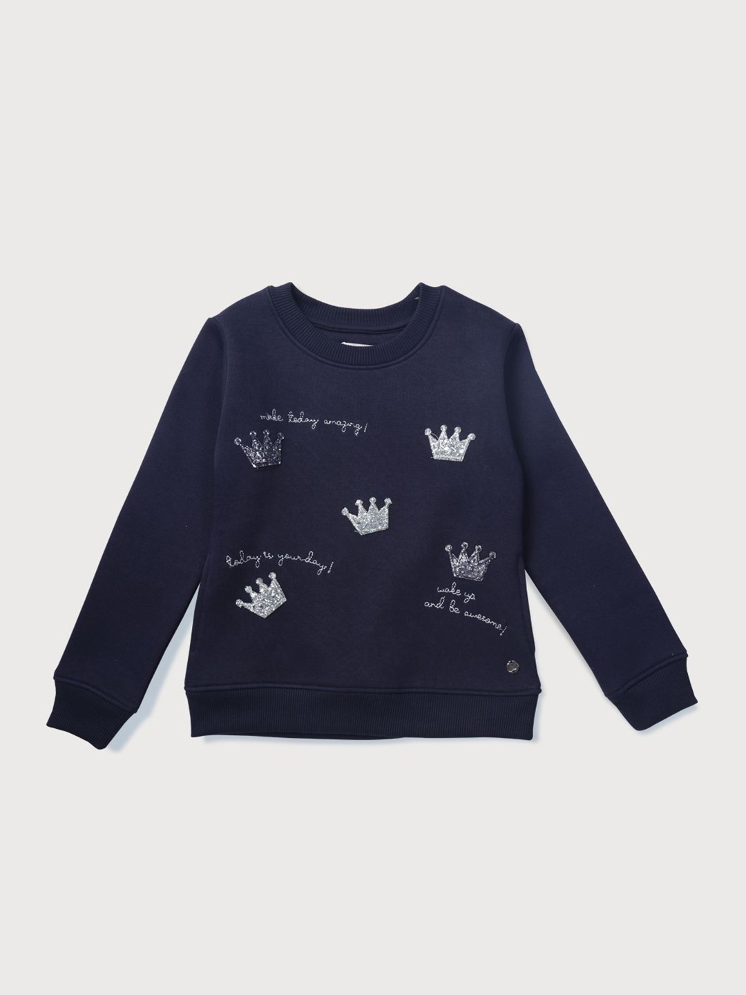 

Gini and Jony Girls Graphic Printed Round Neck Cotton Pullover Sweatshirt, Navy blue