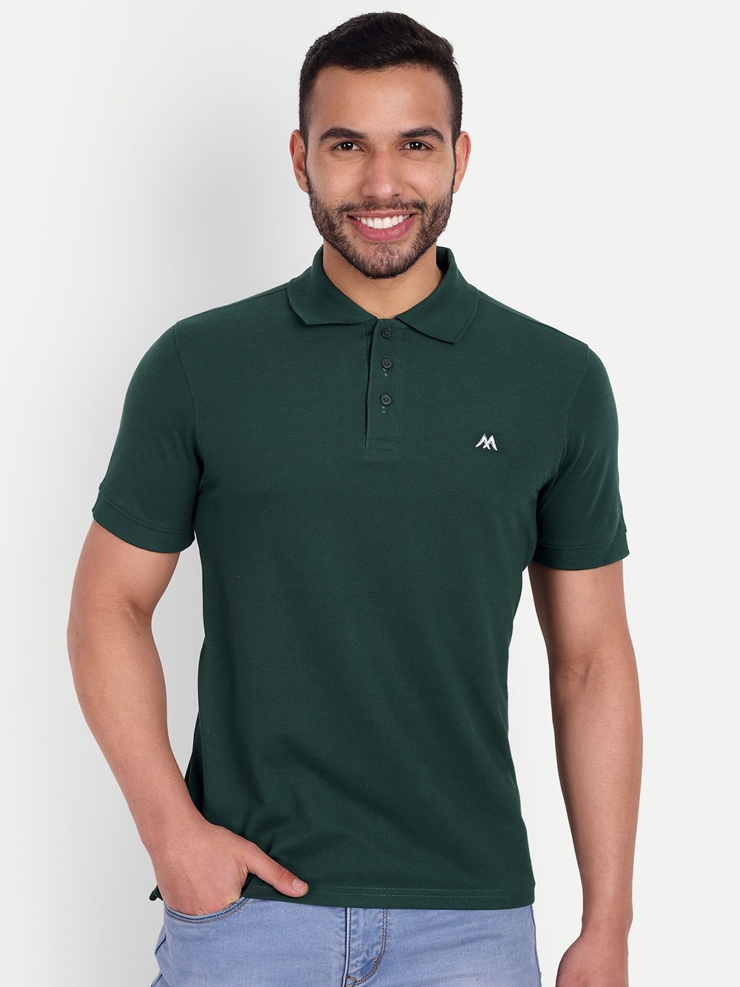 

MEGHZ Men Solid Polo Collar Cotton Slim Fit T-shirt, Green