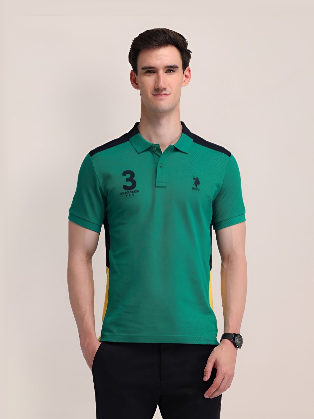 

U.S. Polo Assn. Men Varsity Printed Slim Fit Pure Cotton T-shirt, Green