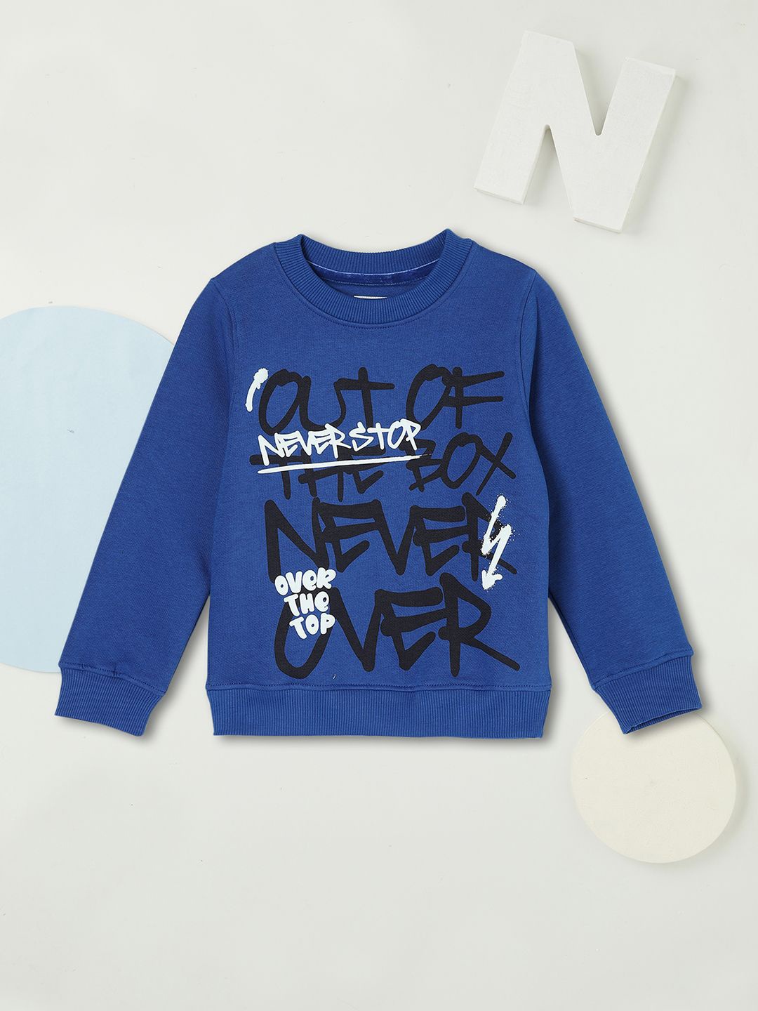 

max Boys Graphic Printed Round Neck Cotton Pullover Sweatshirt, Blue