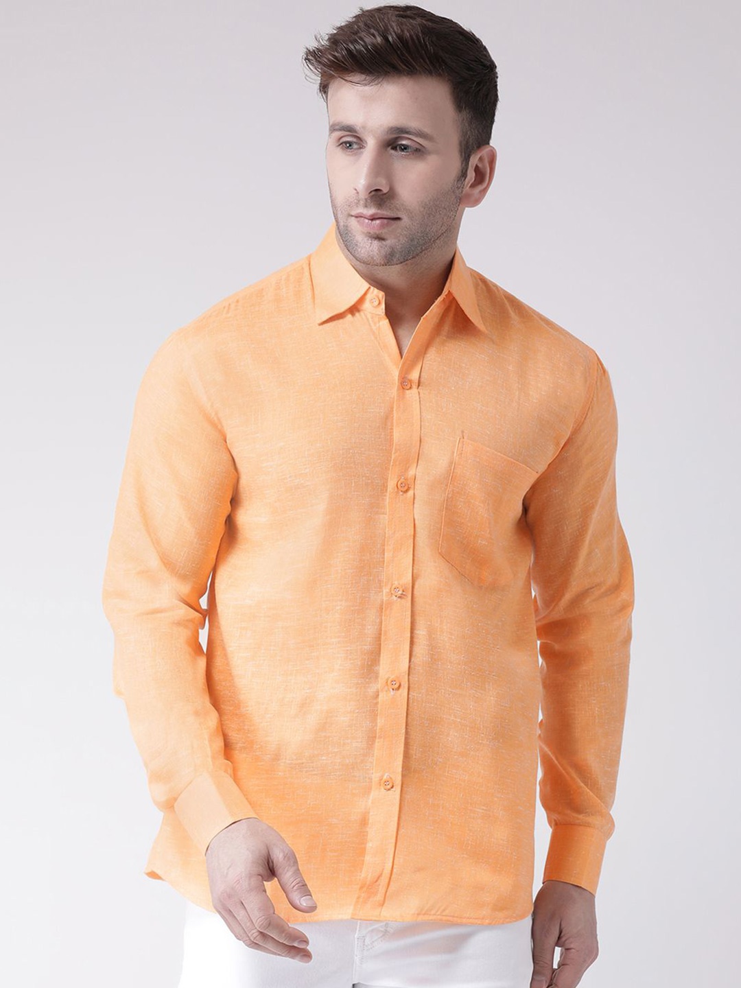 

KLOSET BY RIAG Men Classic Spread Collar Solid Cotton Casual Shirt, Orange