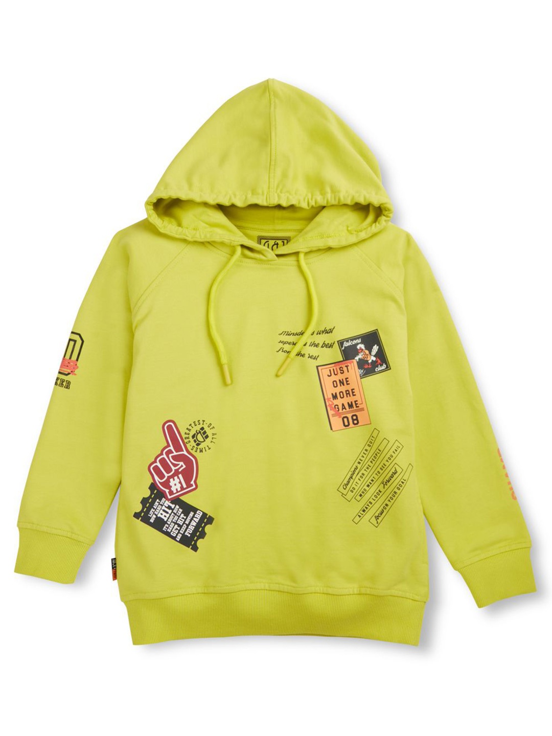 

Gini and Jony Boys Typography Printed Hooded Cotton Pullover Sweatshirt, Lime green