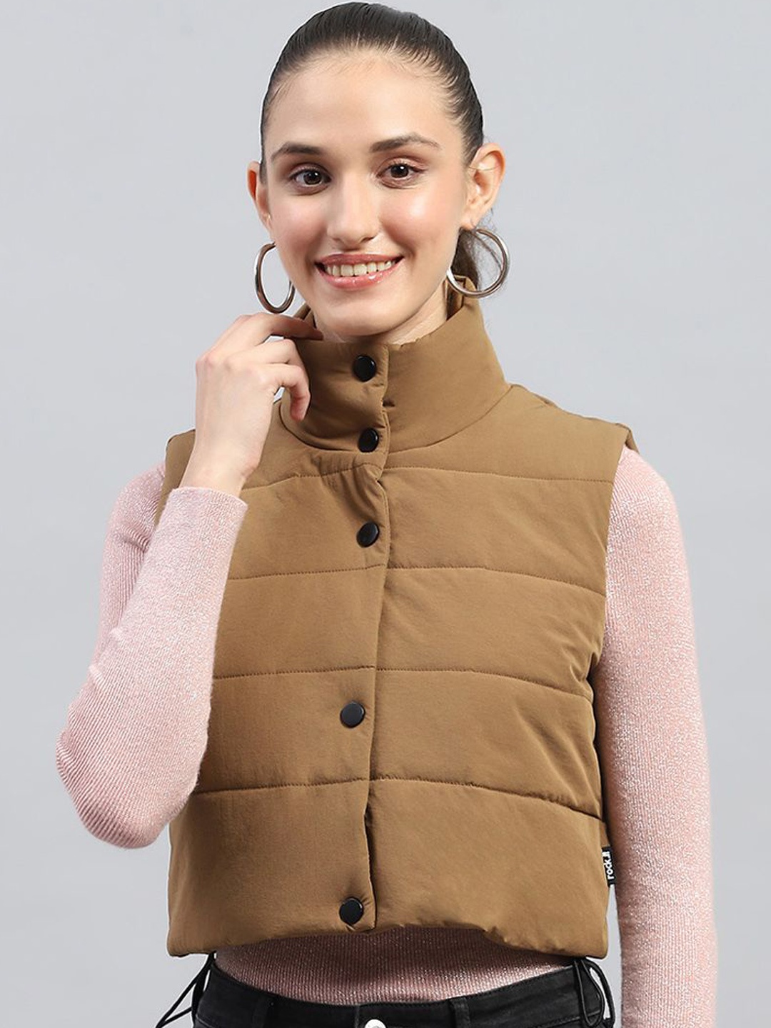 

rock.it Women Puffer Sleeveless Mock Collar Jacket, Brown