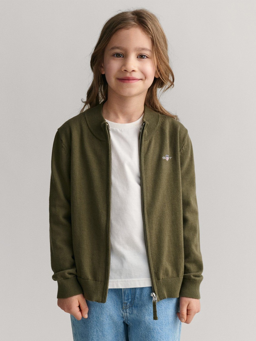 

GANT Boys Round Neck Cardigan, Green