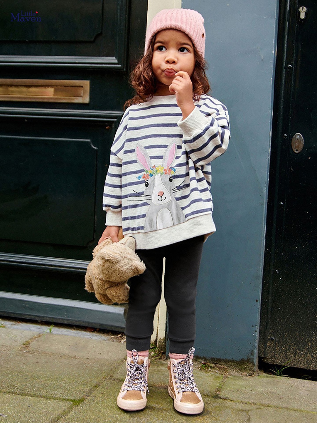 

StyleCast x Revolte Girls Striped Pure Cotton Top With Joggers, Grey