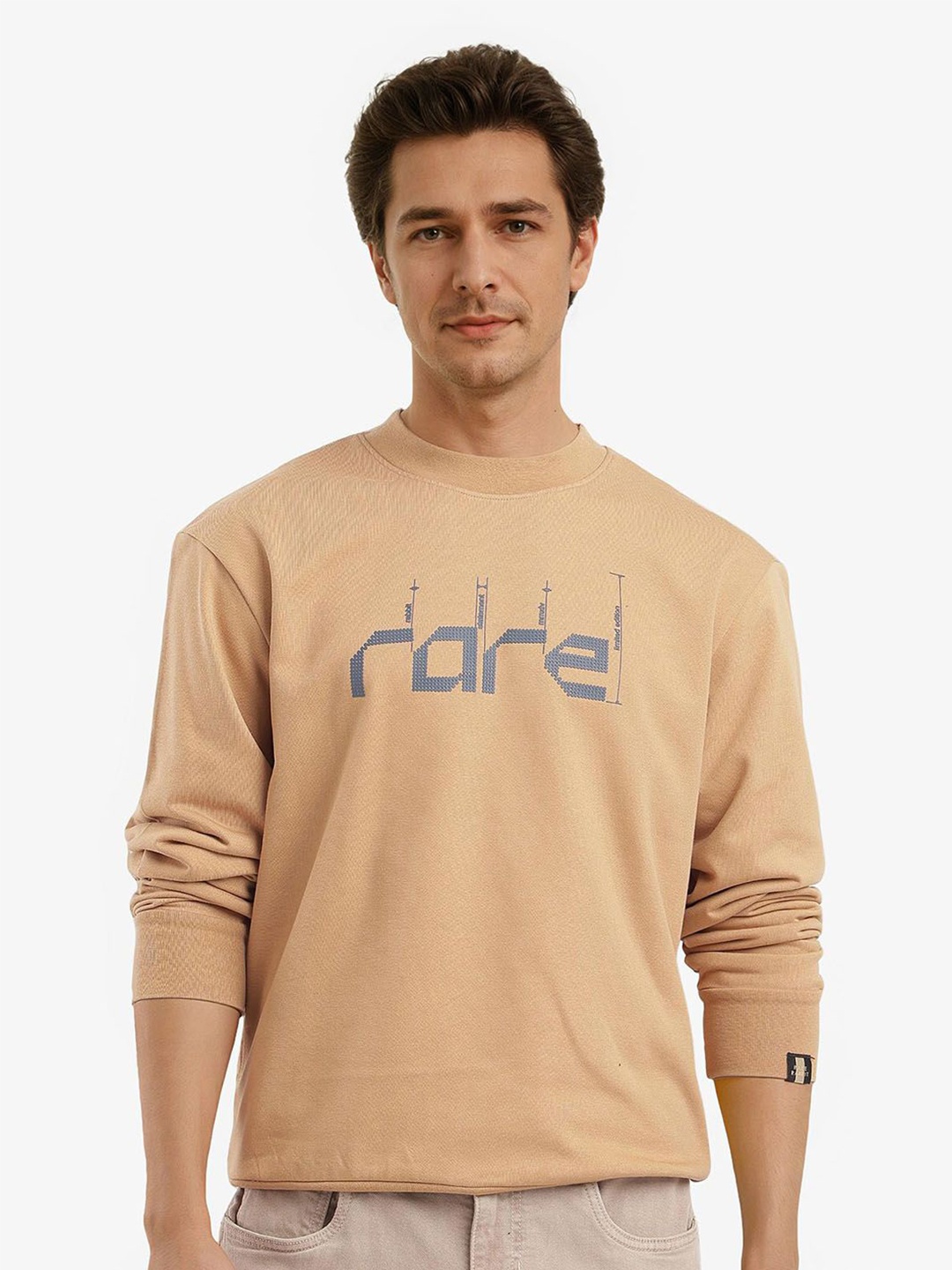 

RARE RABBIT Men Typography Printed Round Neck Cotton Pullover Sweatshirt, Khaki