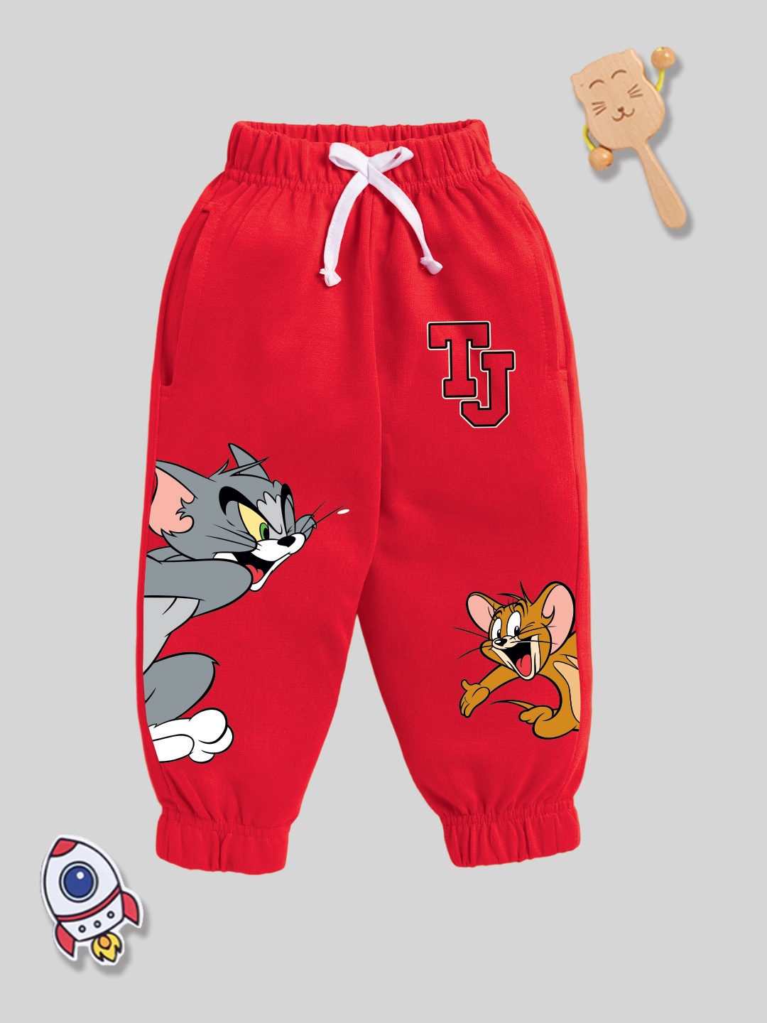 

YK X Minute Mirth Infant Boys Graphic Printed Pure Cotton Joggers, Red