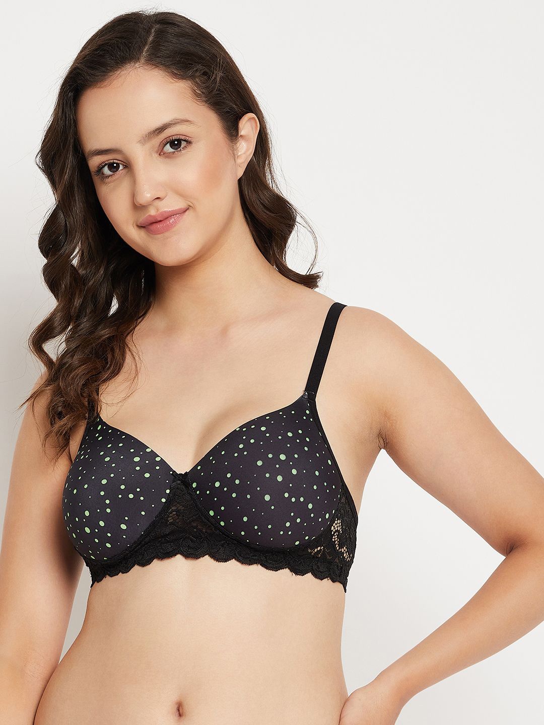 

Clovia Women Polka Dot Printed Full Coverage Lightly Padded Bra, Black