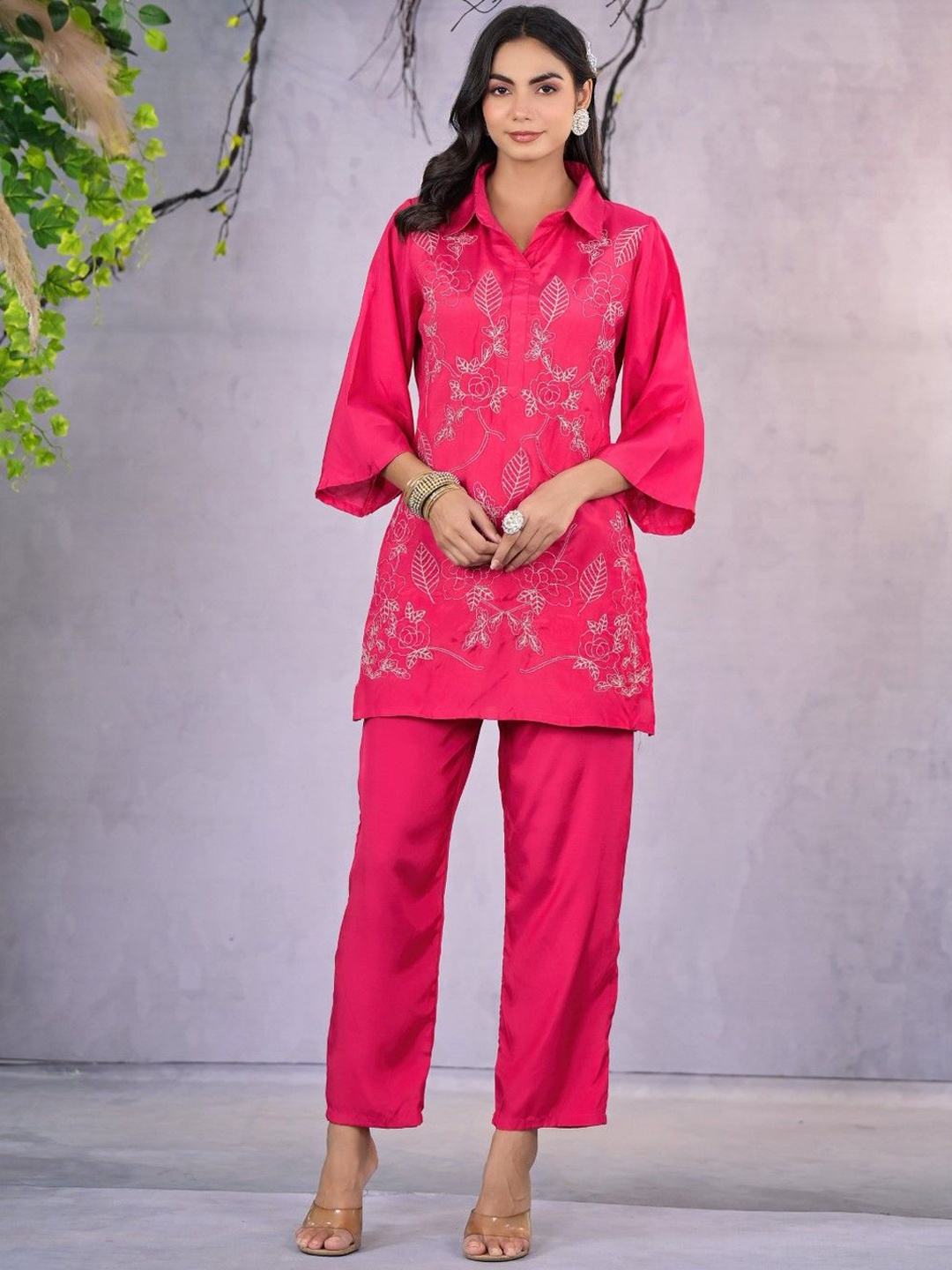 

AUTUMN LANE Irene Candy Embroidered Tunic With Trousers, Pink