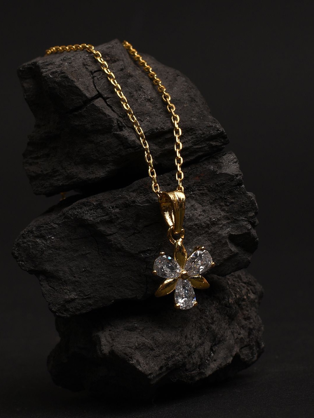 

XPNSV Gold Plated Cubic Zirconia Studded Pendant with Chain