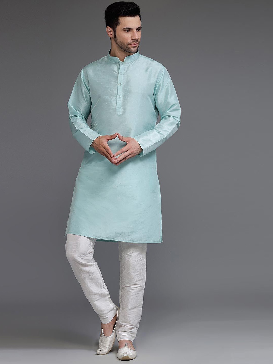 

Utsav Fashion Mandarin Collar Straight Kurta With Churidar, Blue