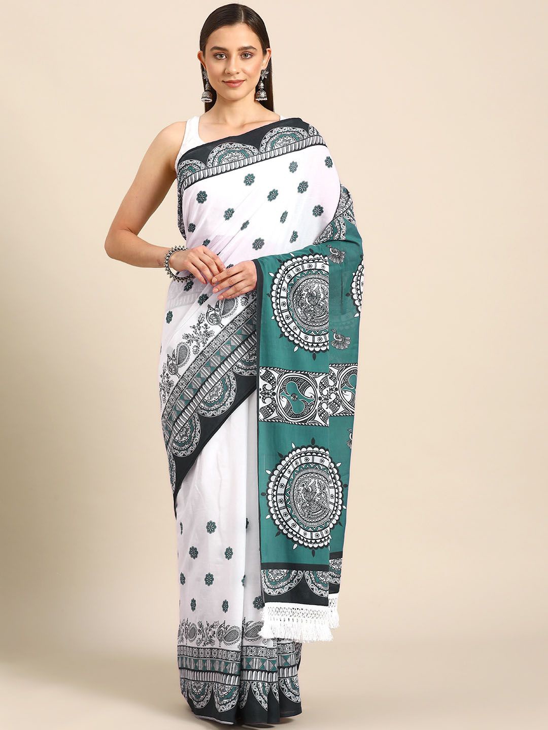 

BUTA BUTI Ethnic Motifs Printed Pure Cotton Saree, Sea green