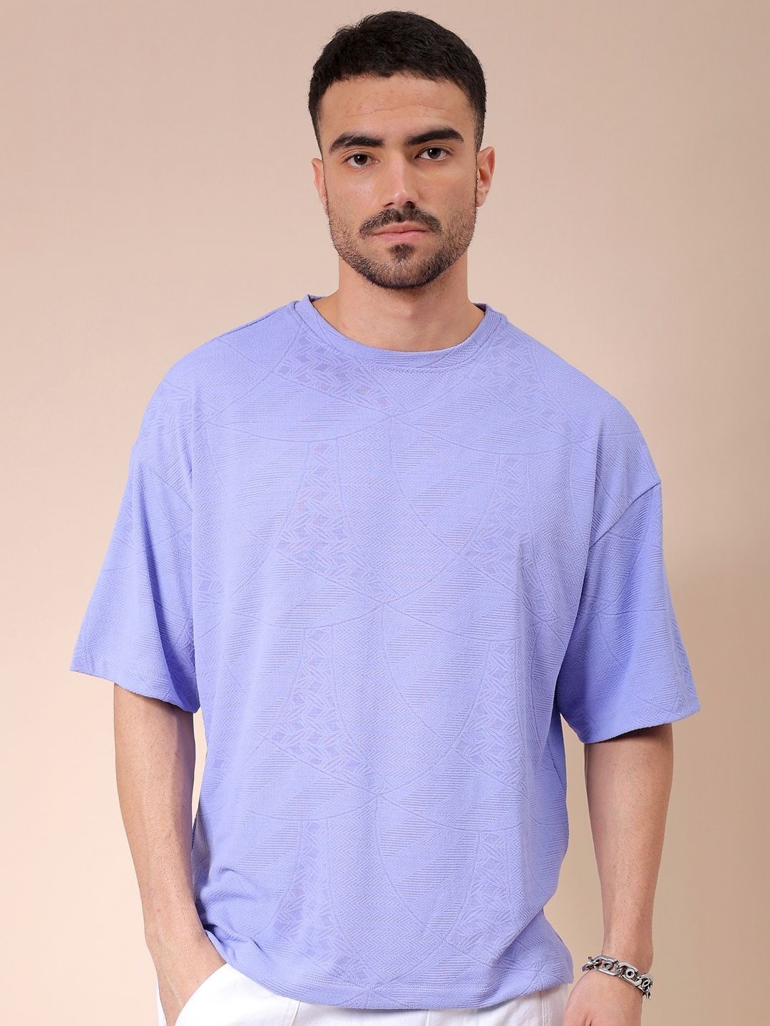 

The Indian Garage Co Men Self Design Round Neck Oversized T-shirt, Lavender