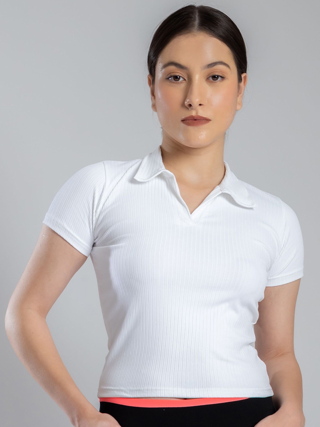 

Redamancii Women Solid Shirt Collar Polycotton Top, White