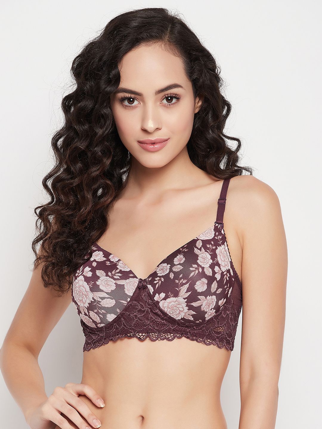 

Clovia Floral Printed Full Coverage Lightly Padded Bra, Purple