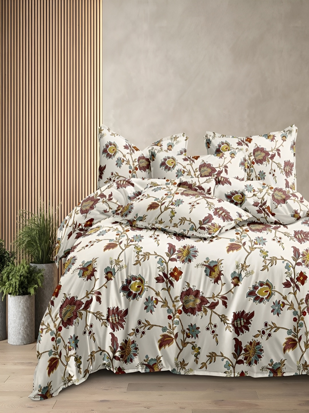 

CHICERY Brown & Yellow Floral Printed Pure Cotton Double Bed Duvet Cover