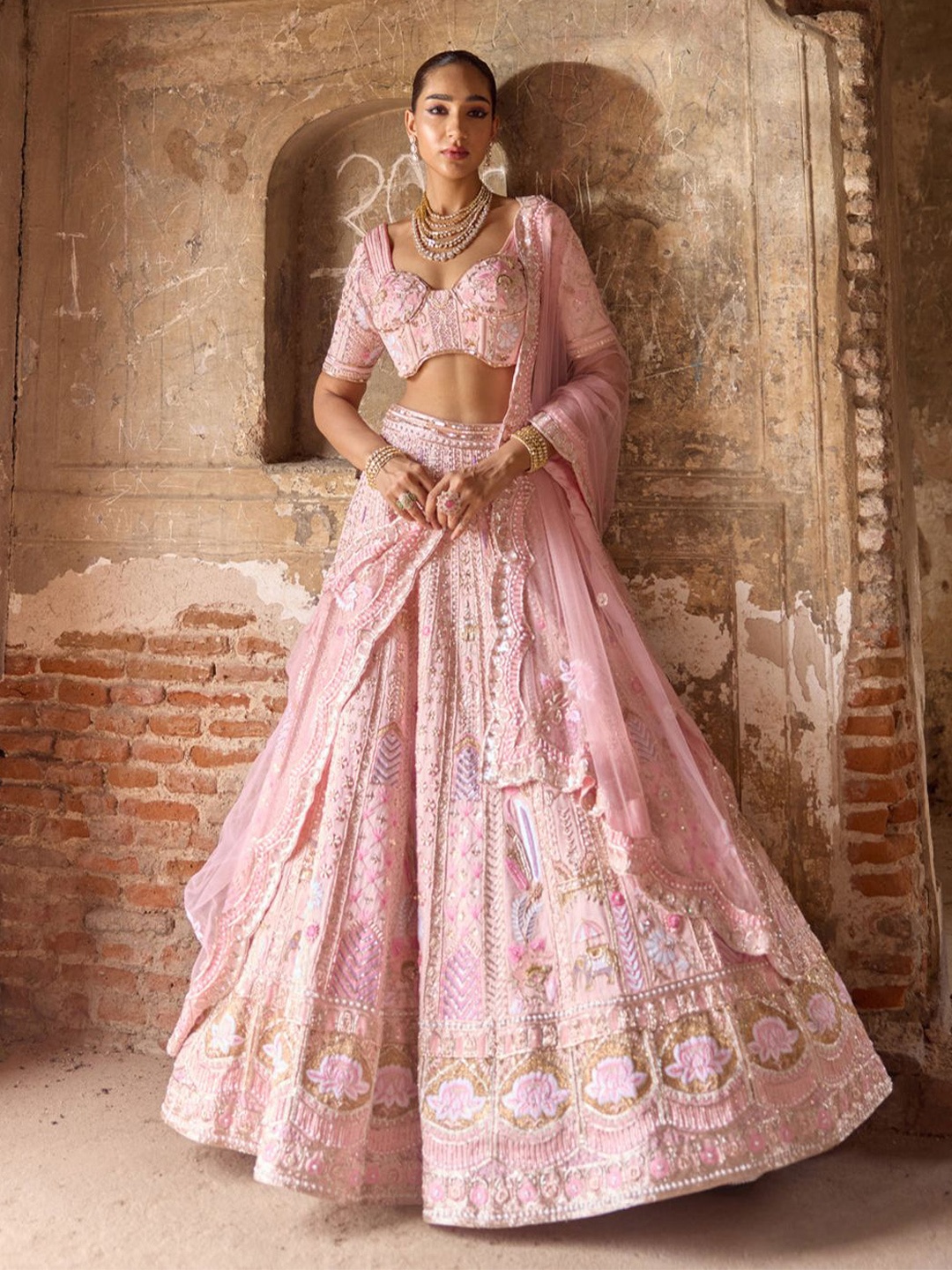 

KIASA By Ronak & Shruti Sasha Beads And Stones Ready To Wear Lehenga Blouse With Dupatta, Pink