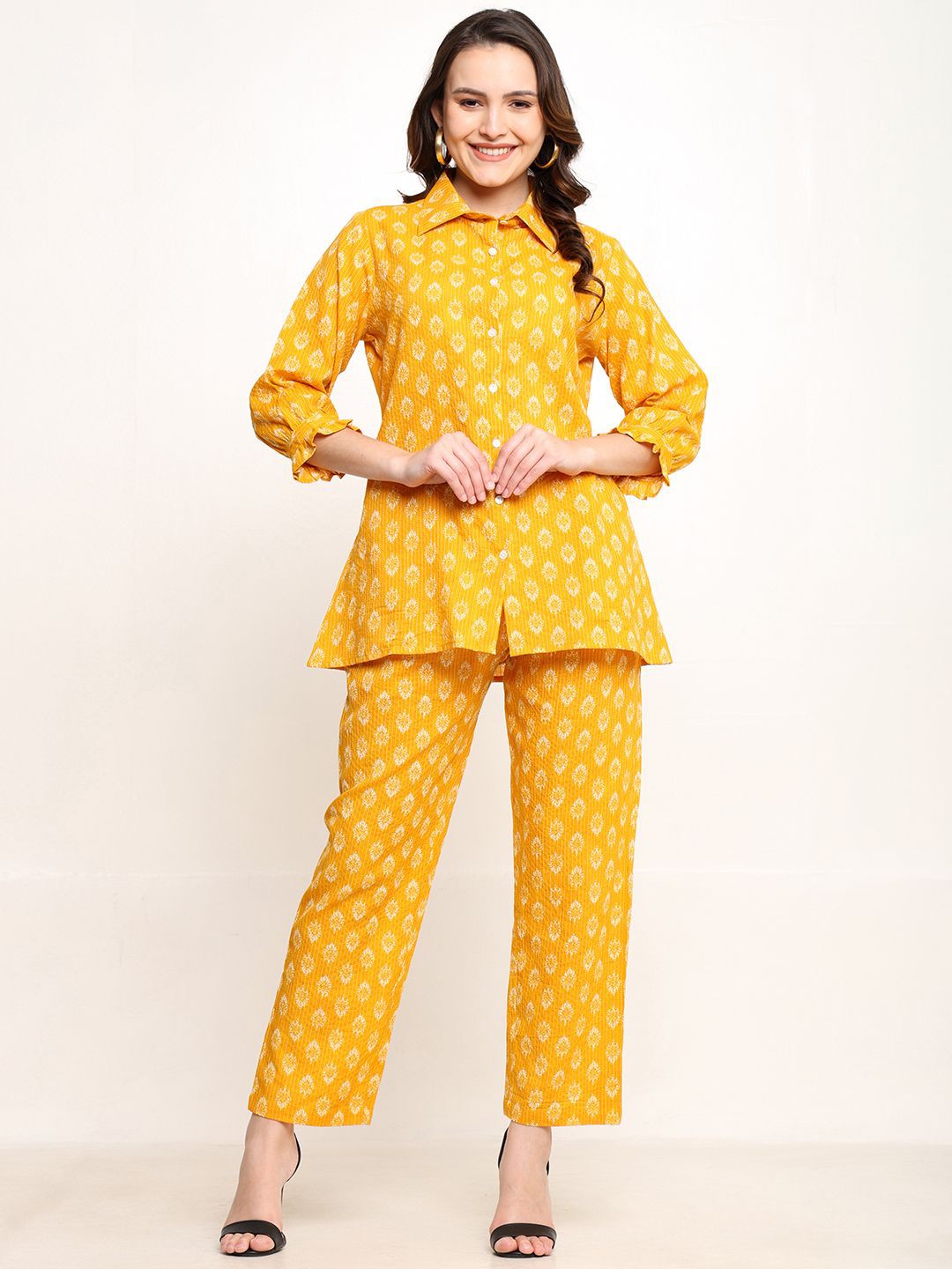 

CORDSET Printed Shirt With Trousers Co-Ords, Yellow