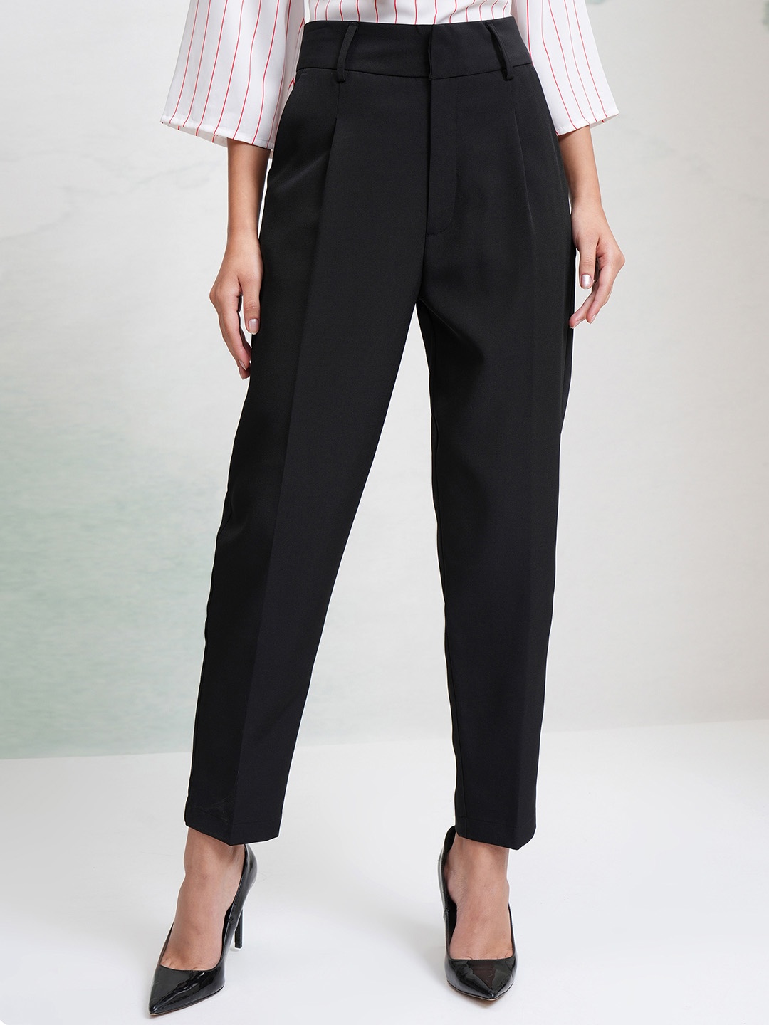 

CHIC BY TOKYO TALKIES Women Tailored Pleated Formal Trousers, Black