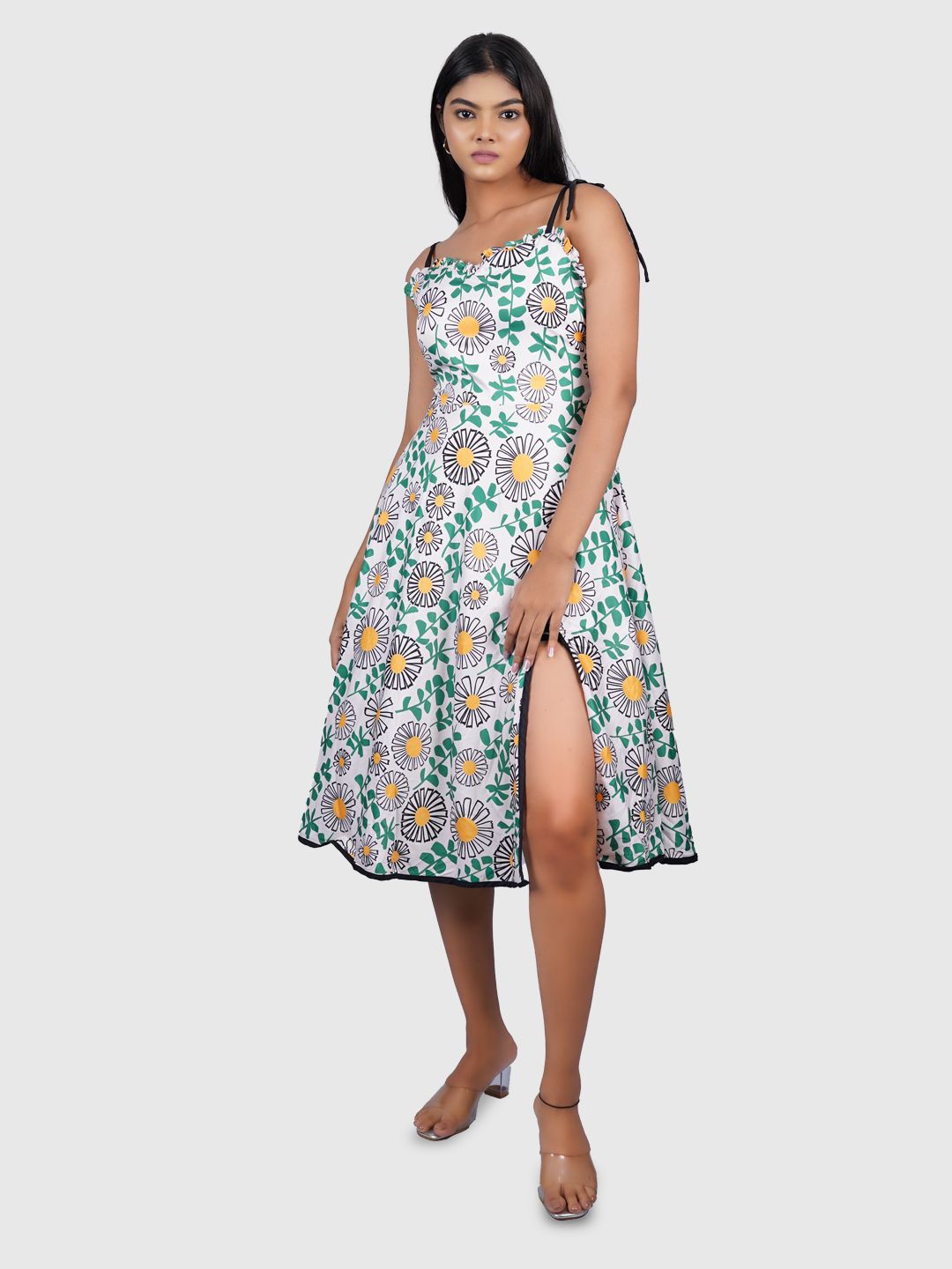 

Nesha India Floral Print Shoulder Straps A-Line Dress, White