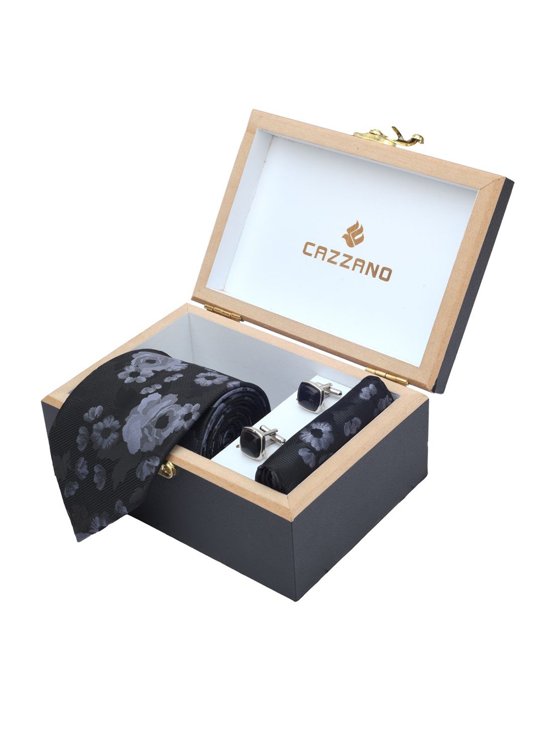 

Cazzano Men Floral Printed Tie Cufflinks & Pocket Square Accessory Gift Set, Black