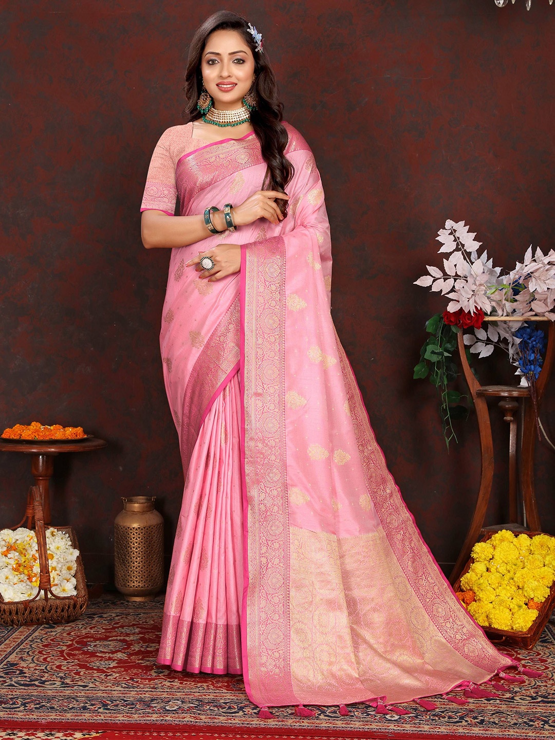 

Zeekha Woven Design Zari Kanjeevaram Saree, Pink