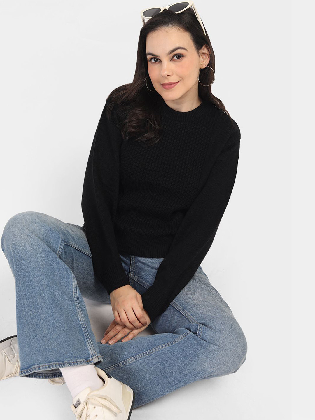 

CHKOKKO Women Cable Knit Self Design Woollen Pullover Sweaters, Black
