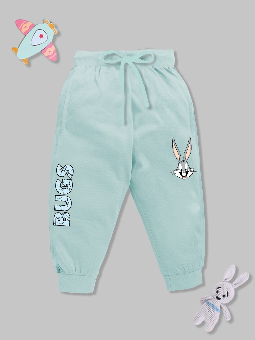 

YK X Minute Mirth Boys Bugs Bunny Printed Pure Cotton Joggers, Green