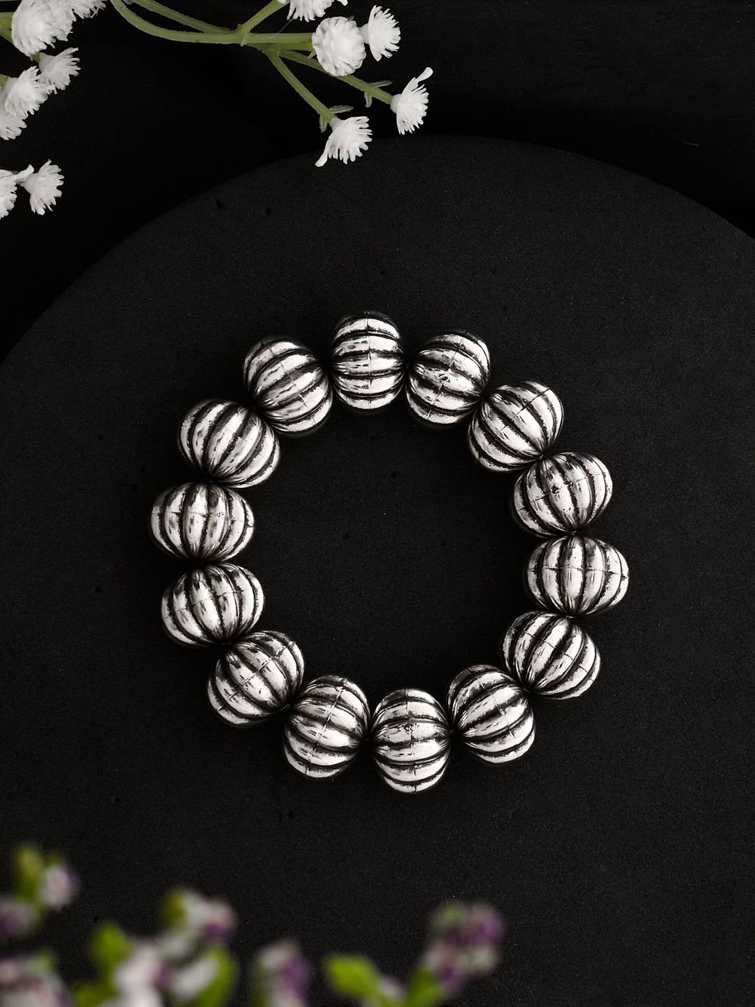 

ATIBELLE Silver-Plated Beaded Elasticated Bracelet