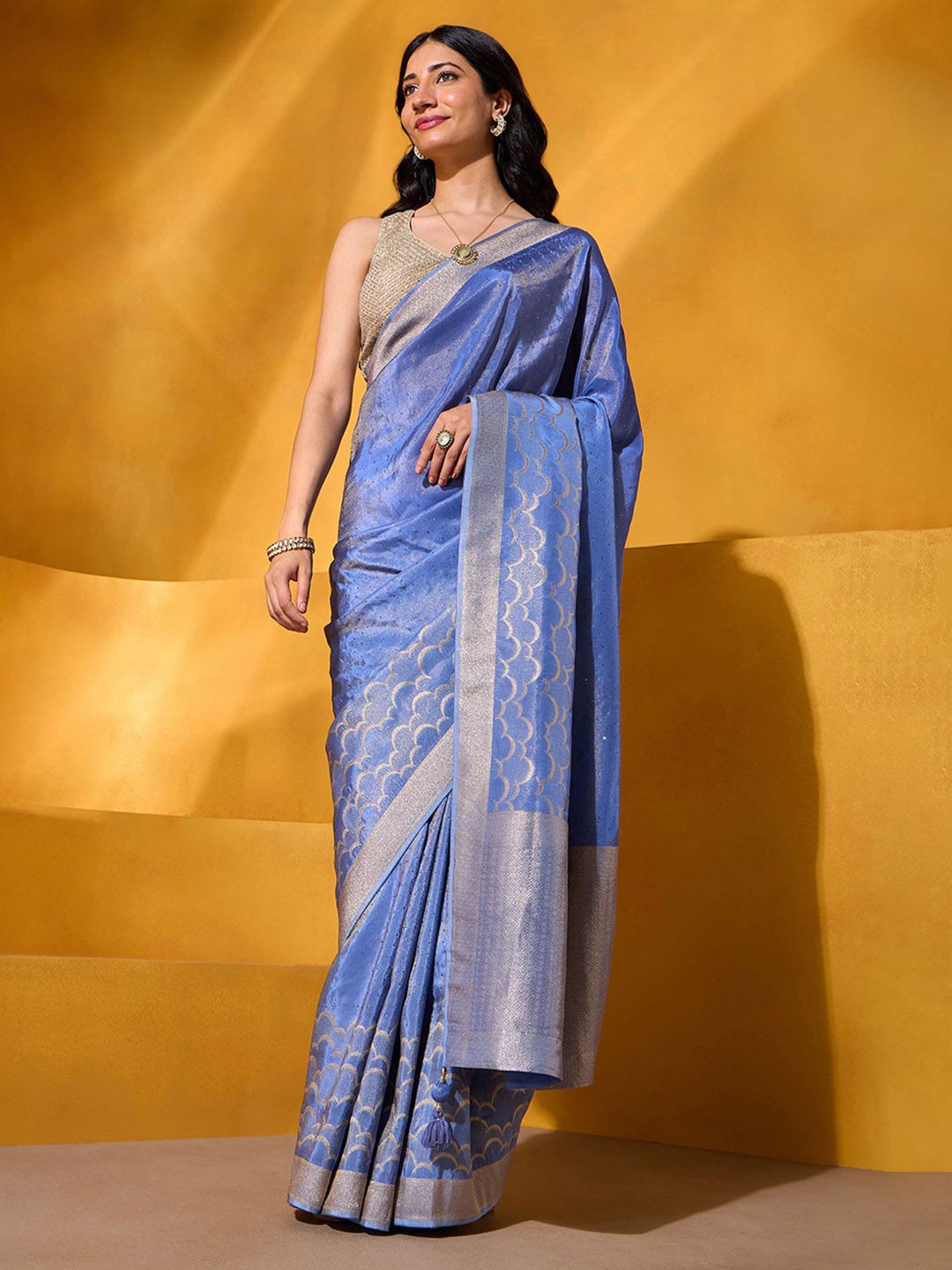 

Taneira Woven Design Zari Tissue Saree, Blue