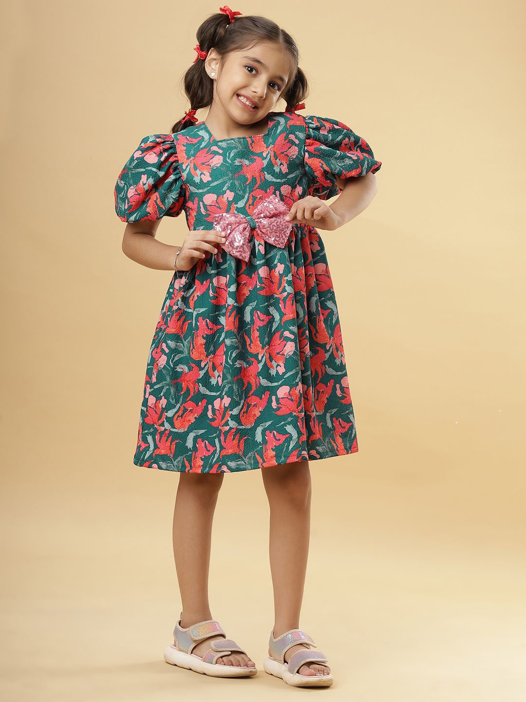 

TeenTrums Girls Floral Print Fit & Flare Dress, Navy blue