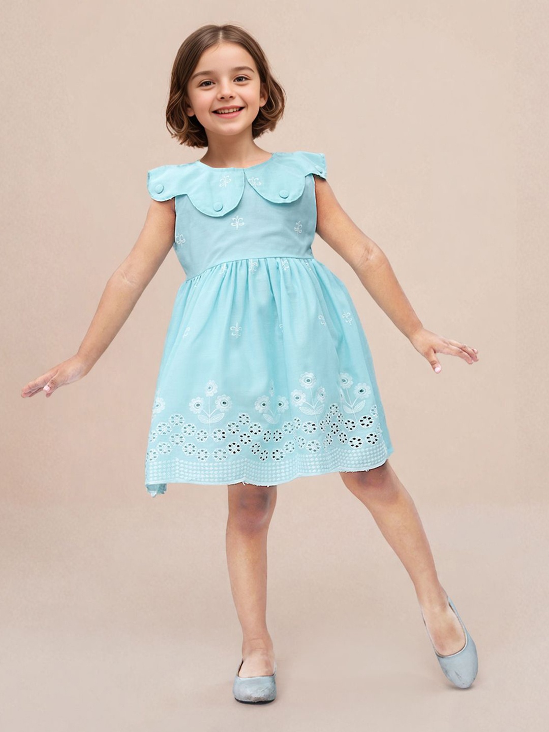 

Toonyport Girls Floral Cotton Above the Keyboard Collar Fit & Flare Knee Length Dress, Blue