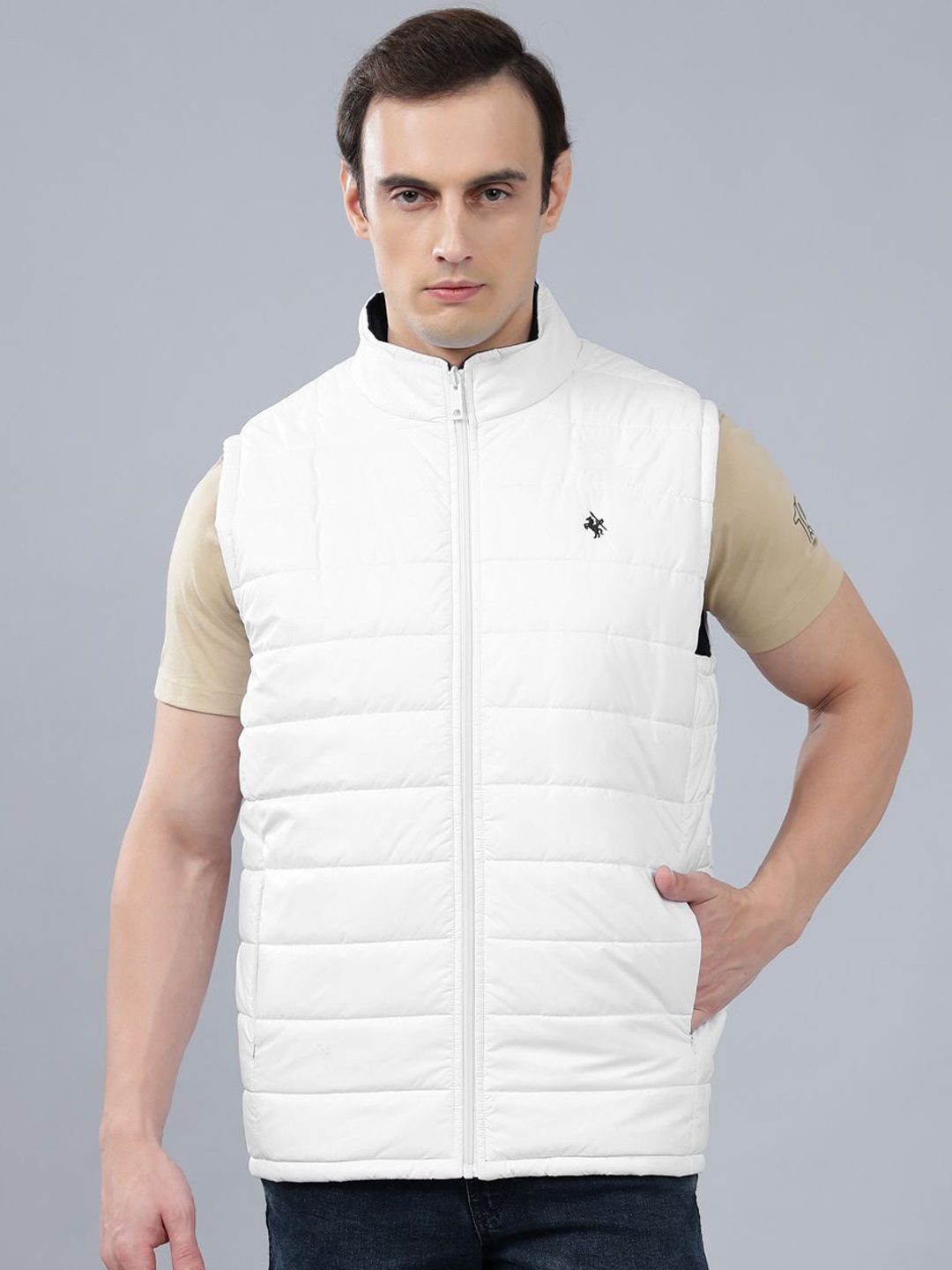 

Cantabil Men Stand Collar Winter Padded Jacket, White