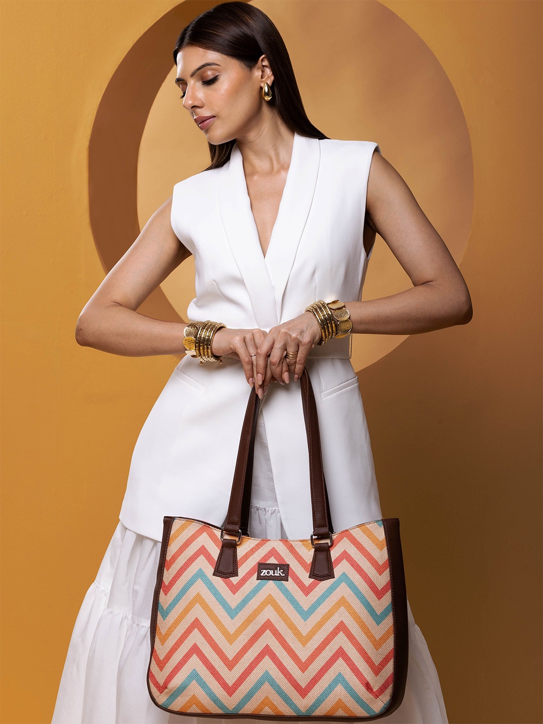 

ZOUK Printed Structured Tote Bag, Multi