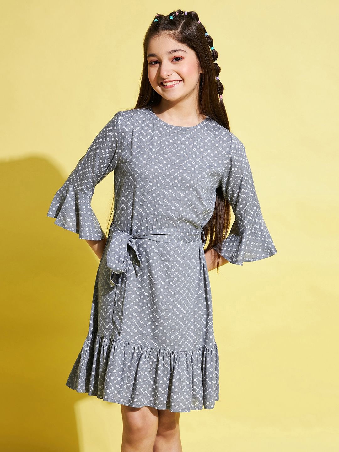 

Stylo Bug Girls Bell Sleeve A-Line Dress, Grey