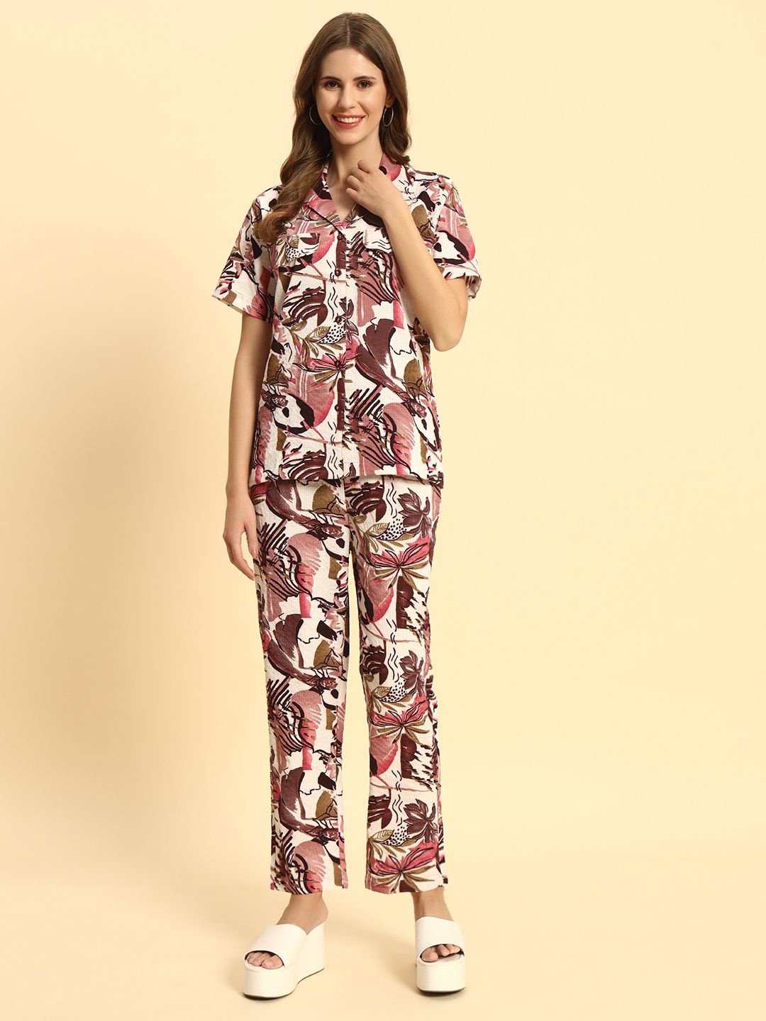 

ROCK AND ROLL Printed Shirt With Trouser, White