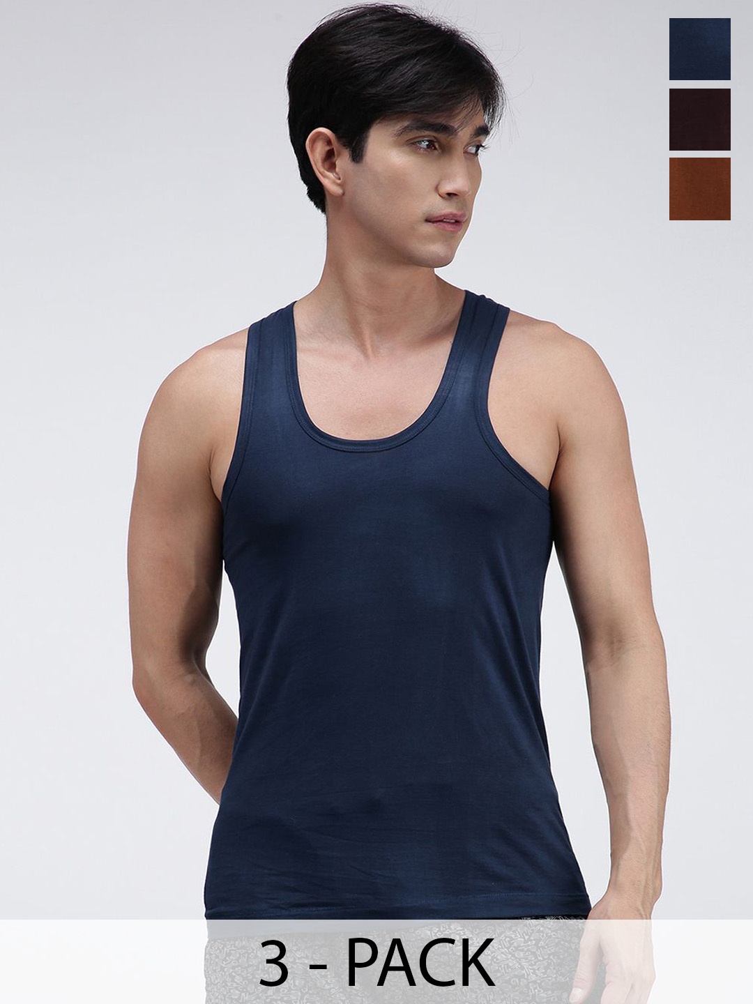 

AMUL COMFY Pack Of 3 Men Pure Cotton Undershirt Vest, Navy blue
