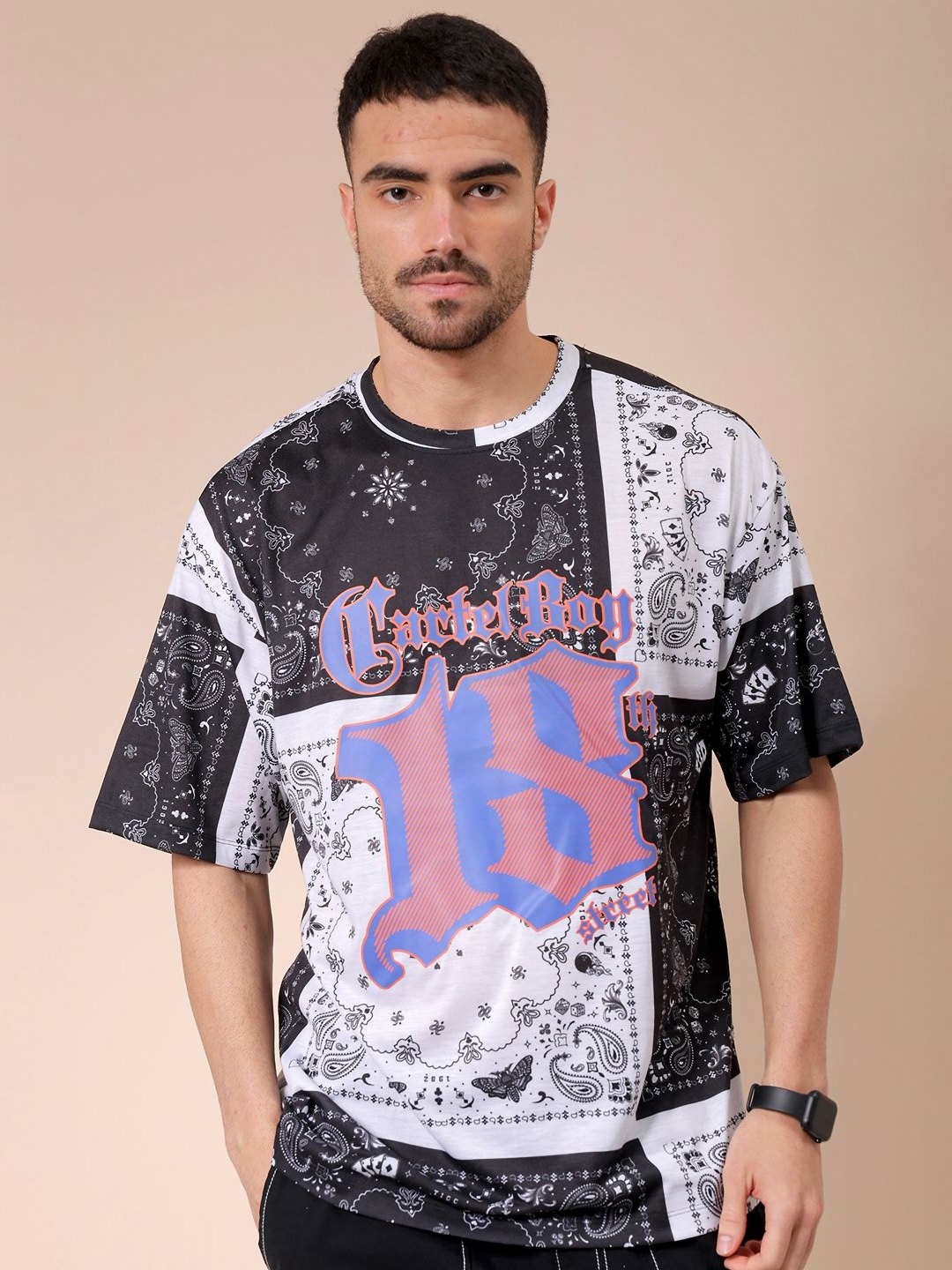 

The Indian Garage Co Men Graphic Printed Round Neck Oversized T-shirt, White
