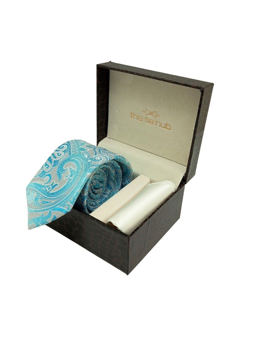 

The Tie Hub Men Accessory Gift Set Of Tie & Pocket Square, Turquoise blue