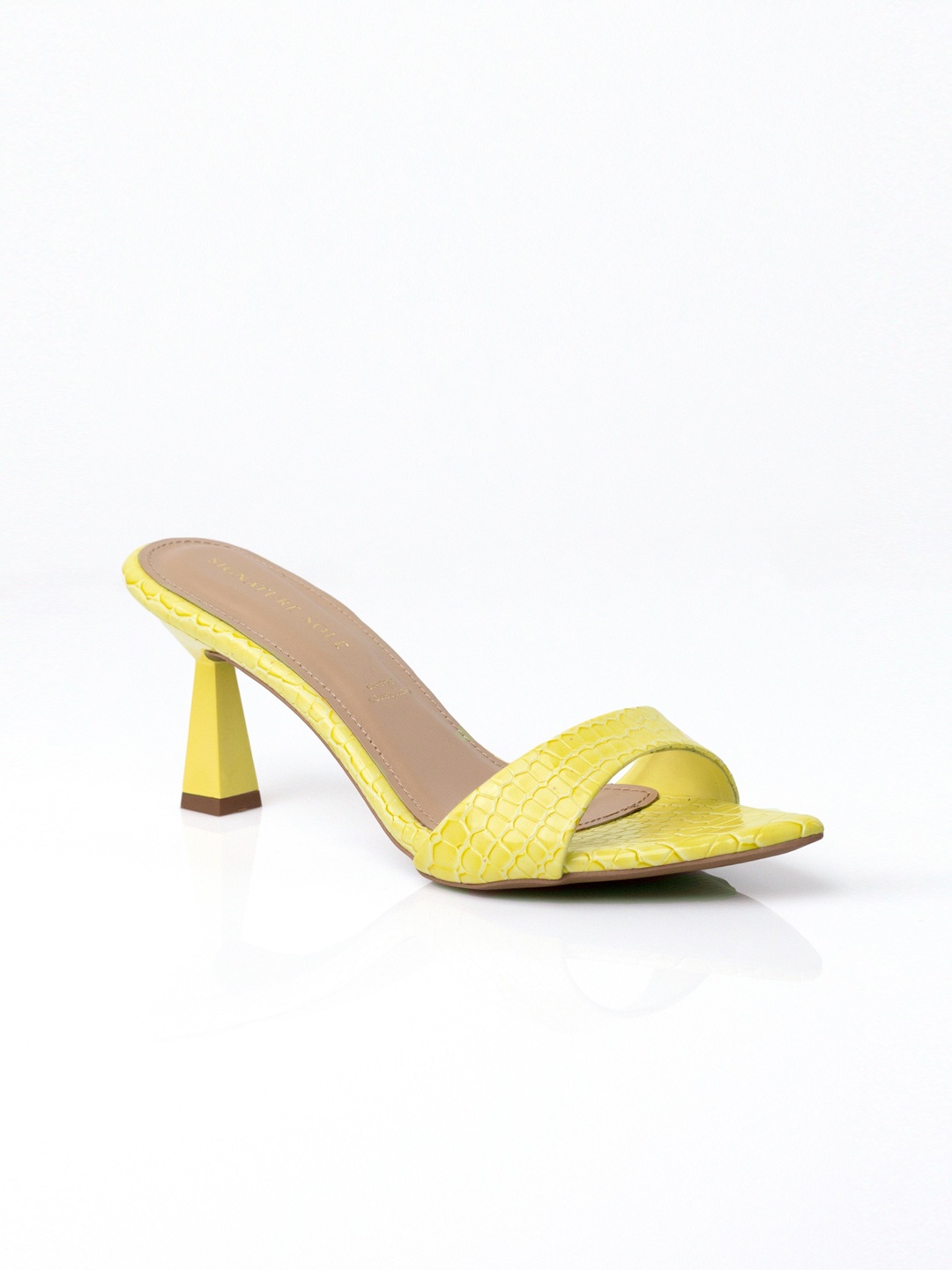 

Signature Sole Women Textured Kitten Heel Sandals, Yellow