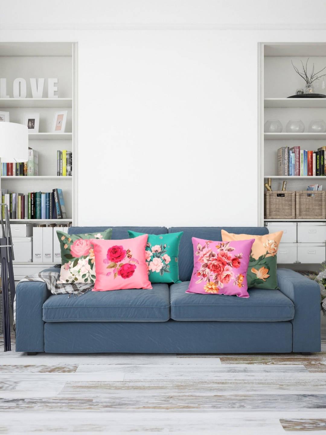 

Vendola Pink & Green 5 Pieces Floral Printed Printed Satin Square Cushion Covers
