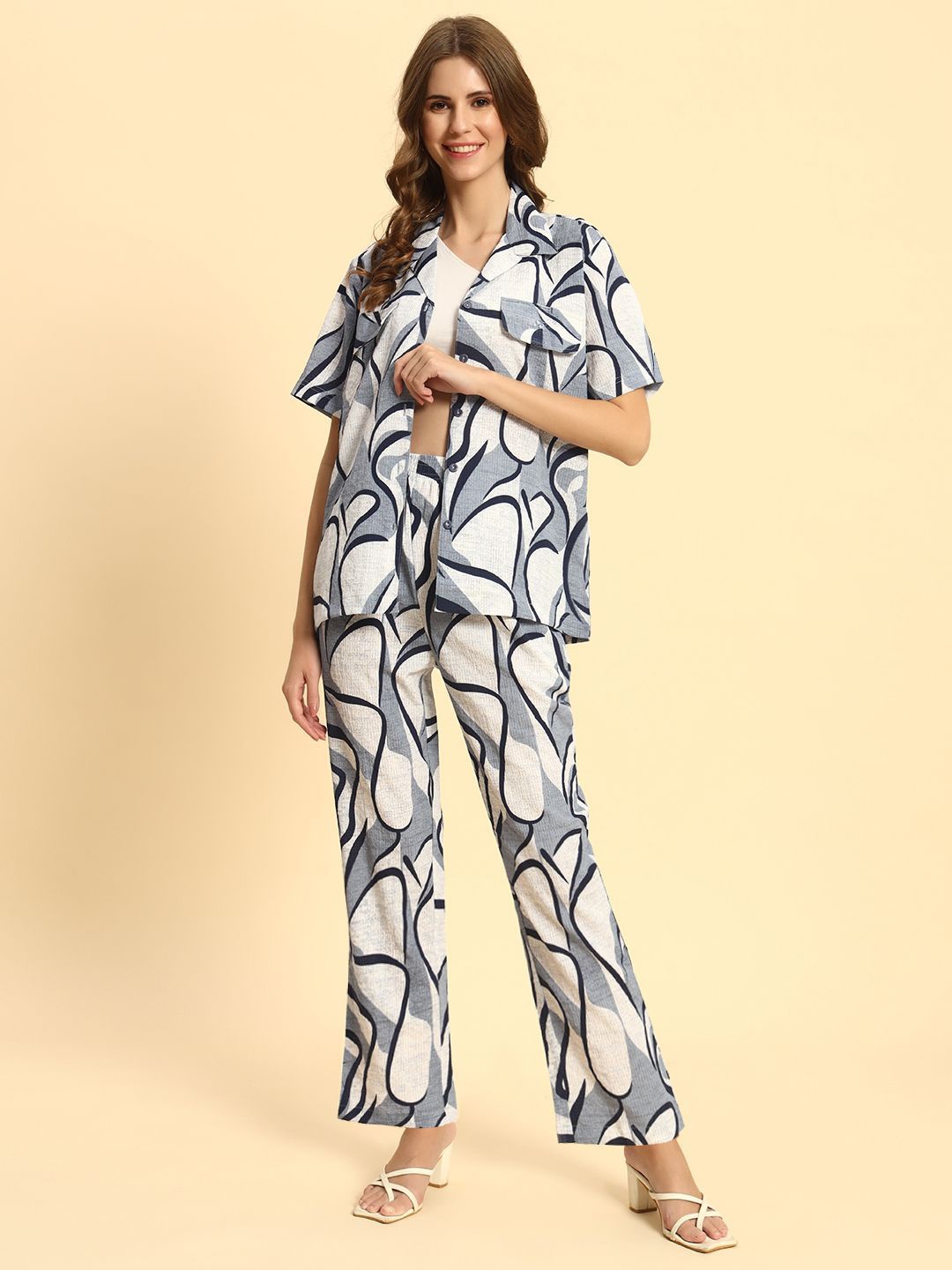

ROCK AND ROLL Printed Shirt with Trousers, Blue