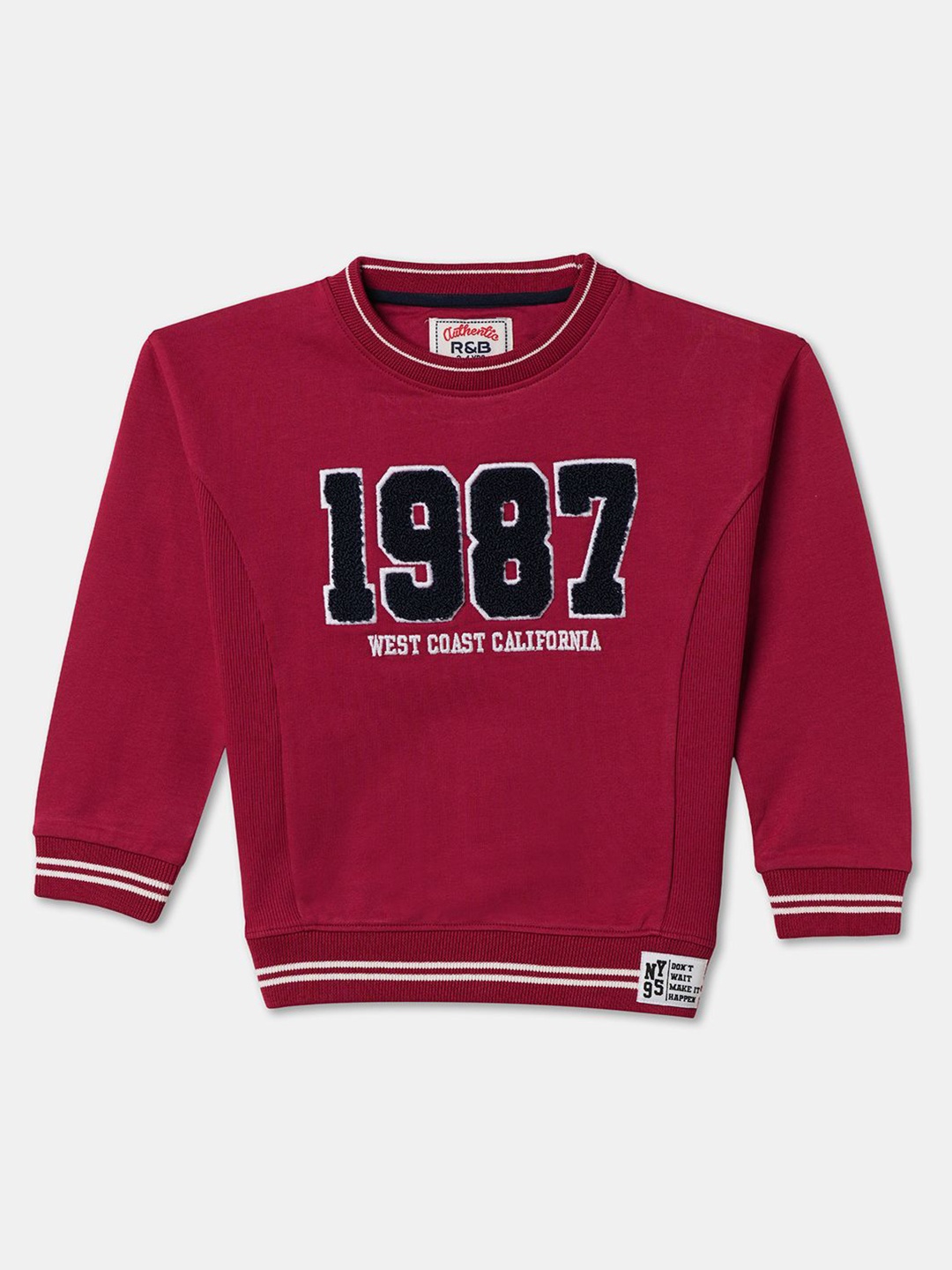 

R&B Boys Alphanumeric Printed Round Neck Cotton Pullover Sweatshirt, Red
