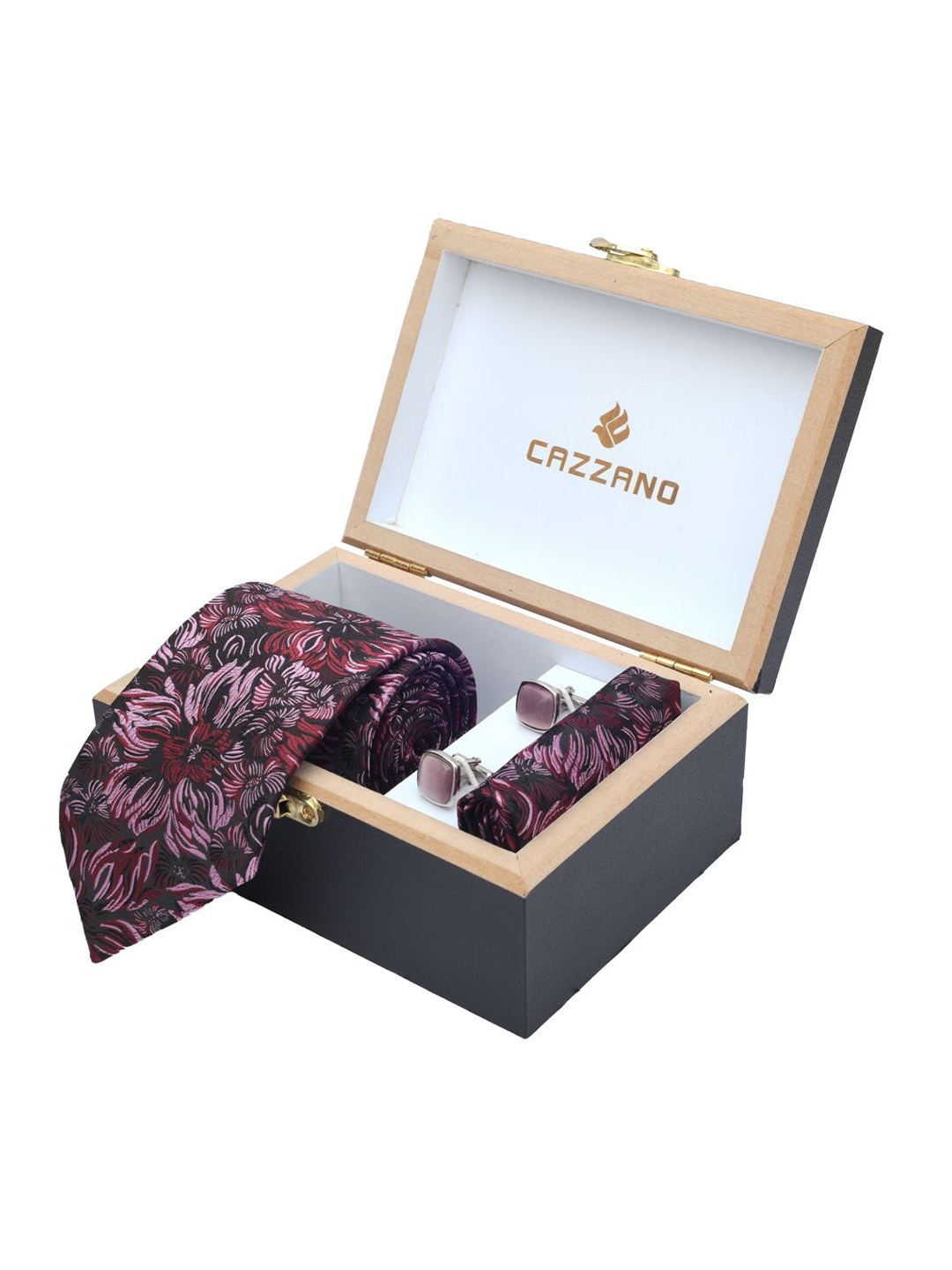 

Cazzano Men Floral Printed Tie Cufflinks & Pocket Square Accessory Gift Set, Purple