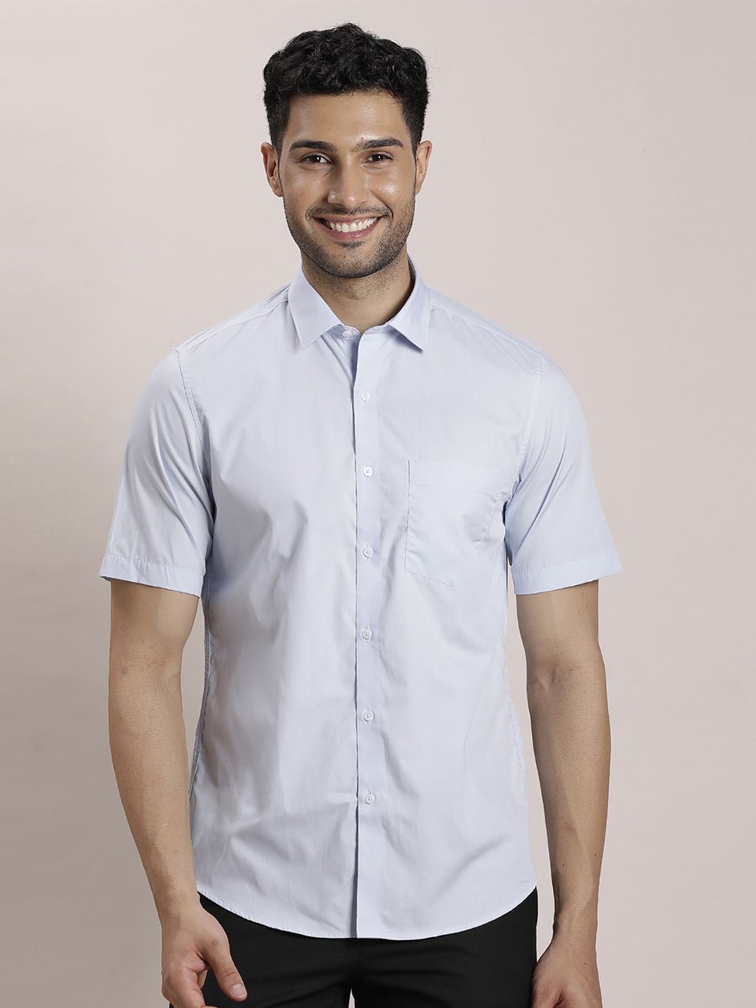 

Turtle Men Classic Spread Collar Solid Cotton Slim Fit Formal Shirt, Blue